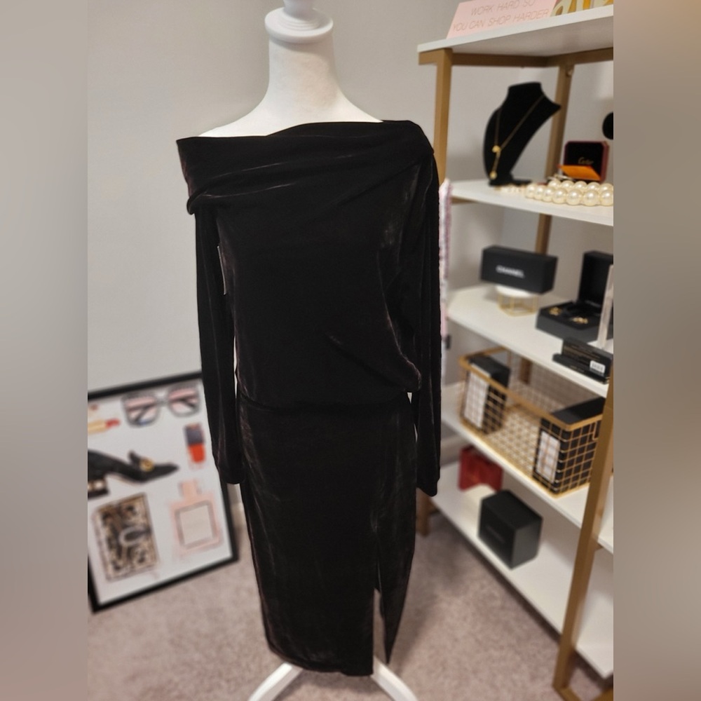 Theory Asymmetric Neck Off Shoulder Dress - Picture 8 of 9